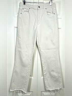 AMO Loverboy Crop Jeans White Distressed Raw Hem Size 28
